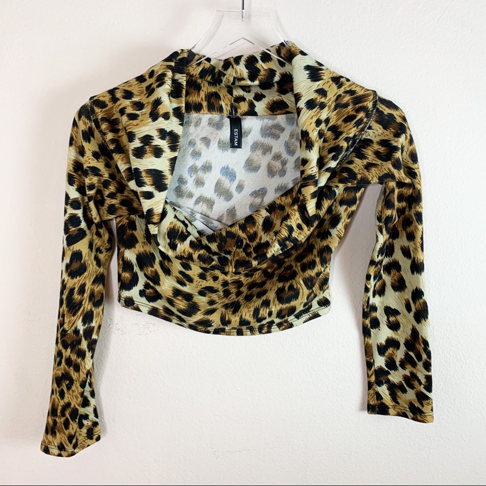 ESTAM Cheetah Cowl Neck Crop Top